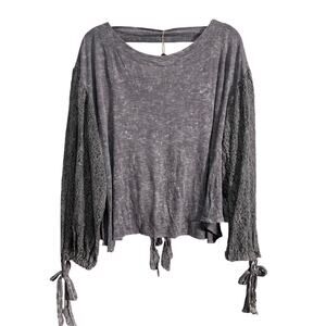 BKE Gimmicks FAB! Embroidered Mesh Boho Open Tie Festive Top in Gray L With Tags